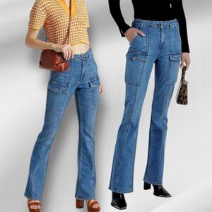 Derek Lam 10 Crosby Aspen High-Rise Flare Jeans Women's Size 29 Cargo Pockets